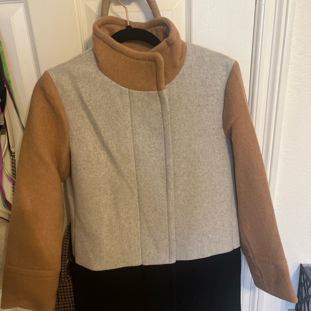 J. Crew Women's Colorblock wool blend coat  - Tan, Gray, Black